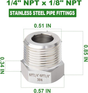 1/8 NPT to 1/4NPT Pipe Fitting for Pressure Transducers